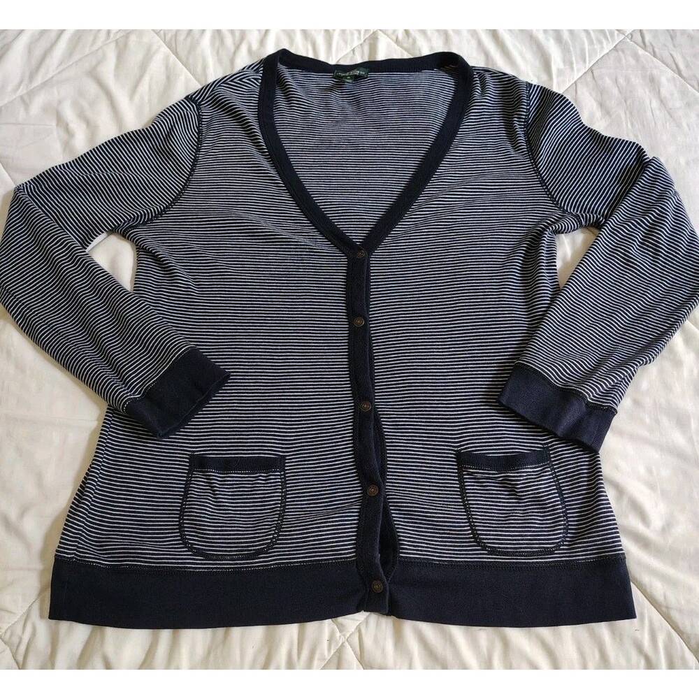 LRL Lauren Jeans Co. Ralph Lauren Striped Button Front Cardigan Sweater XL Navy